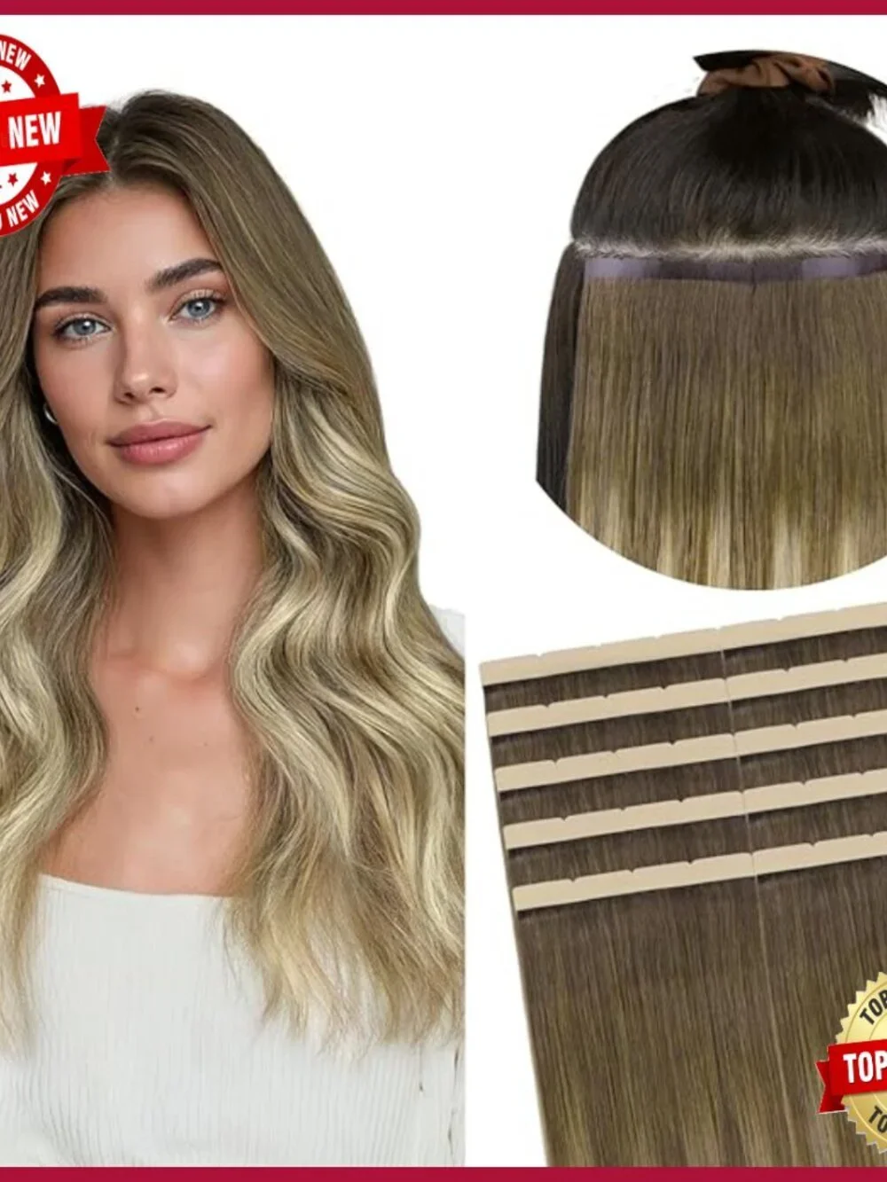 20in Human Hair Tape Extensions, 8cm Wide Weft, Heat-Safe 250°F